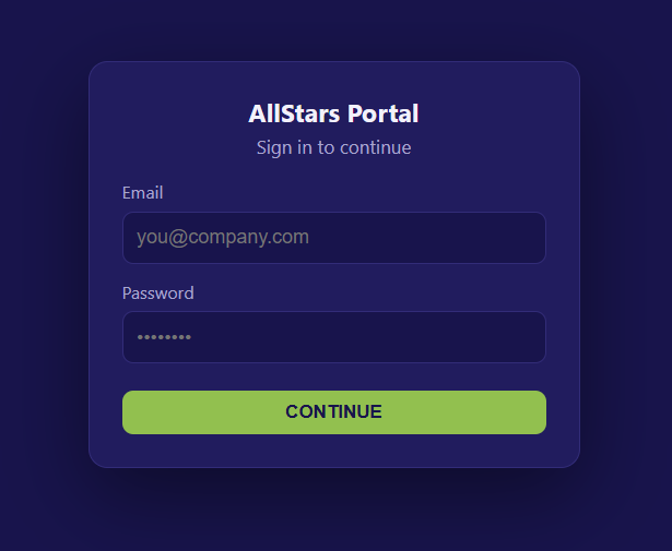 Login screen