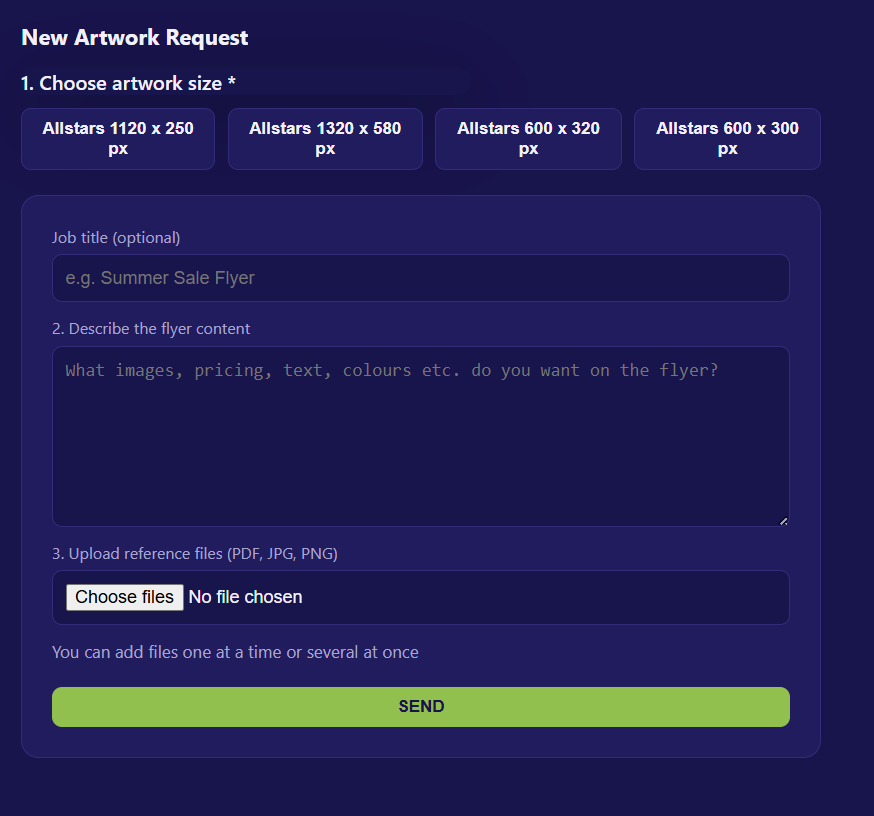 New Artwork Request form