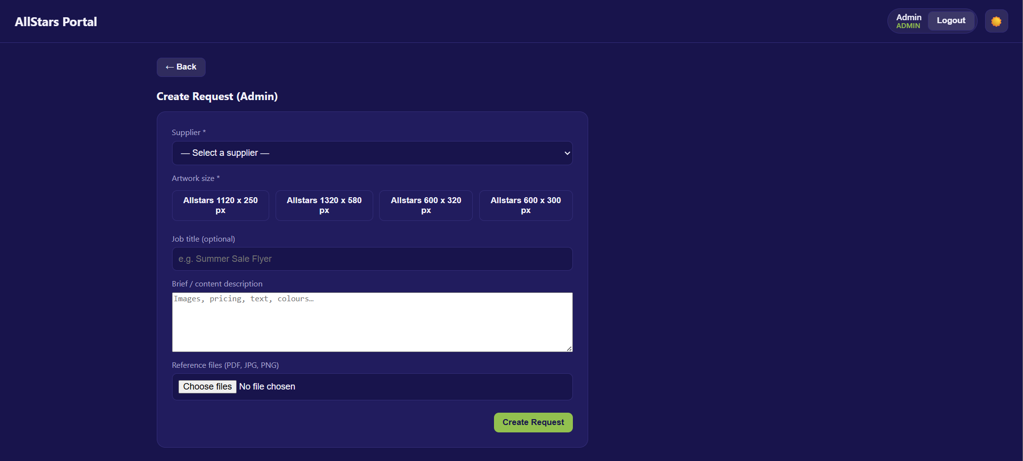 Create Request (Admin)